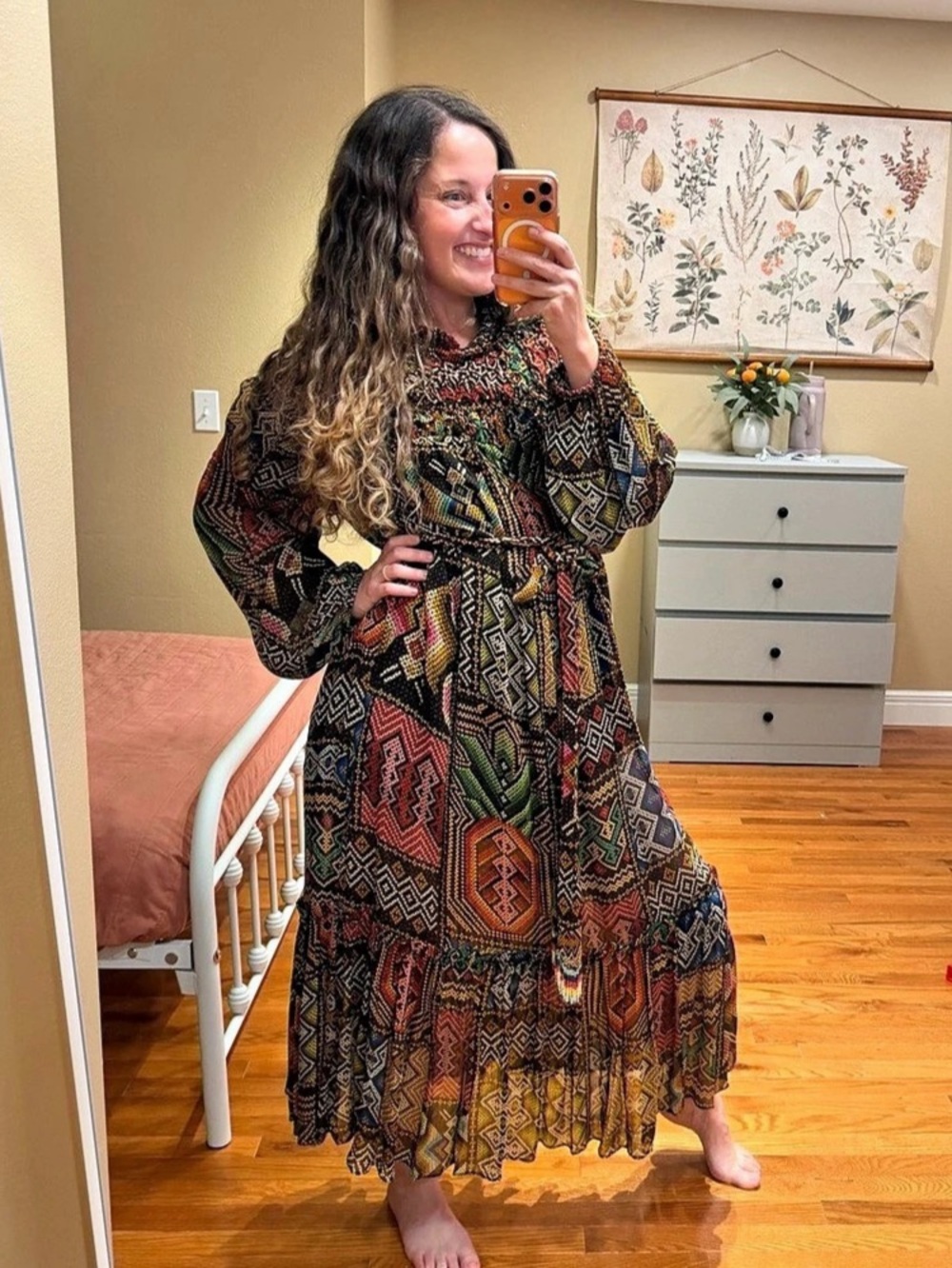 Farm Rio Maxi Dress Rauti Midi Dress Beaded in Black & Multicolor XL Like New